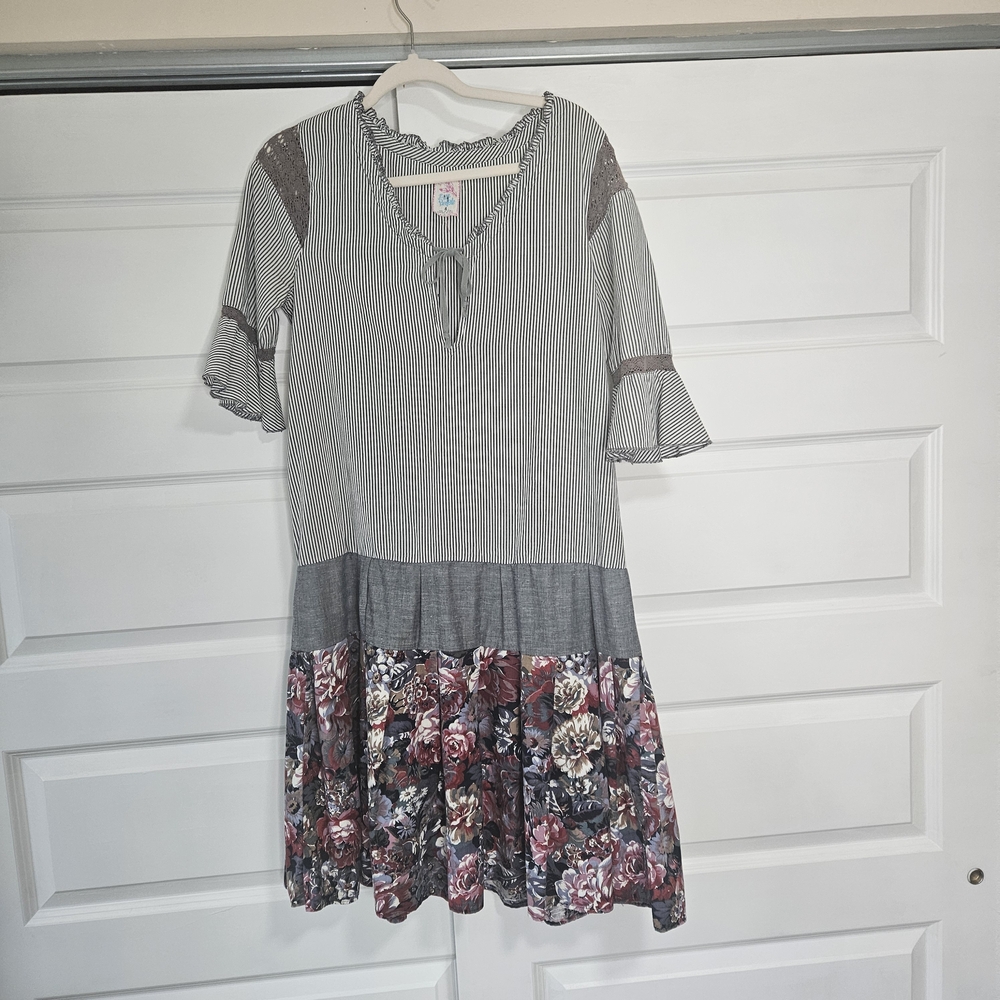 Free People Mixed Print Patchwork Midi Dress - Striped & Floral - Size 4